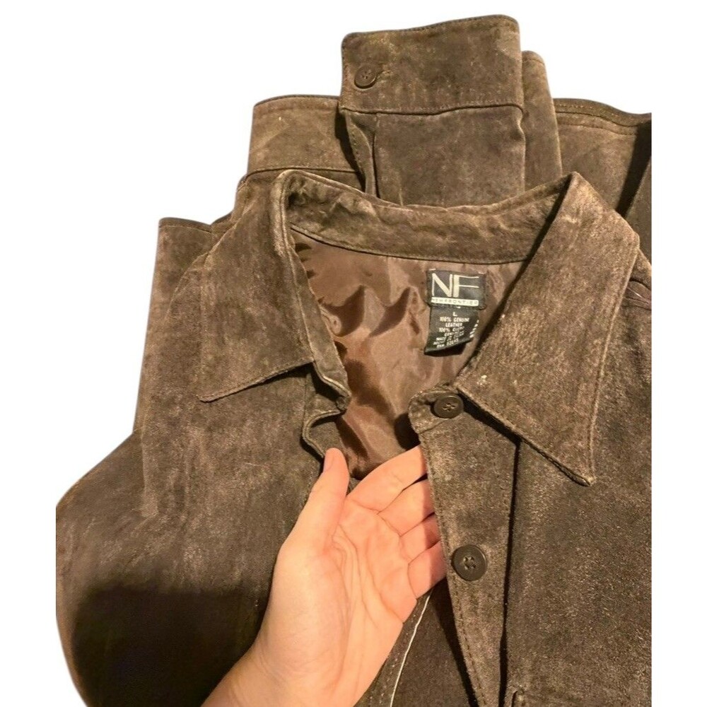 Vintage Frontier 100% Leather Suede Brown Long sleeve button down Shirt Large